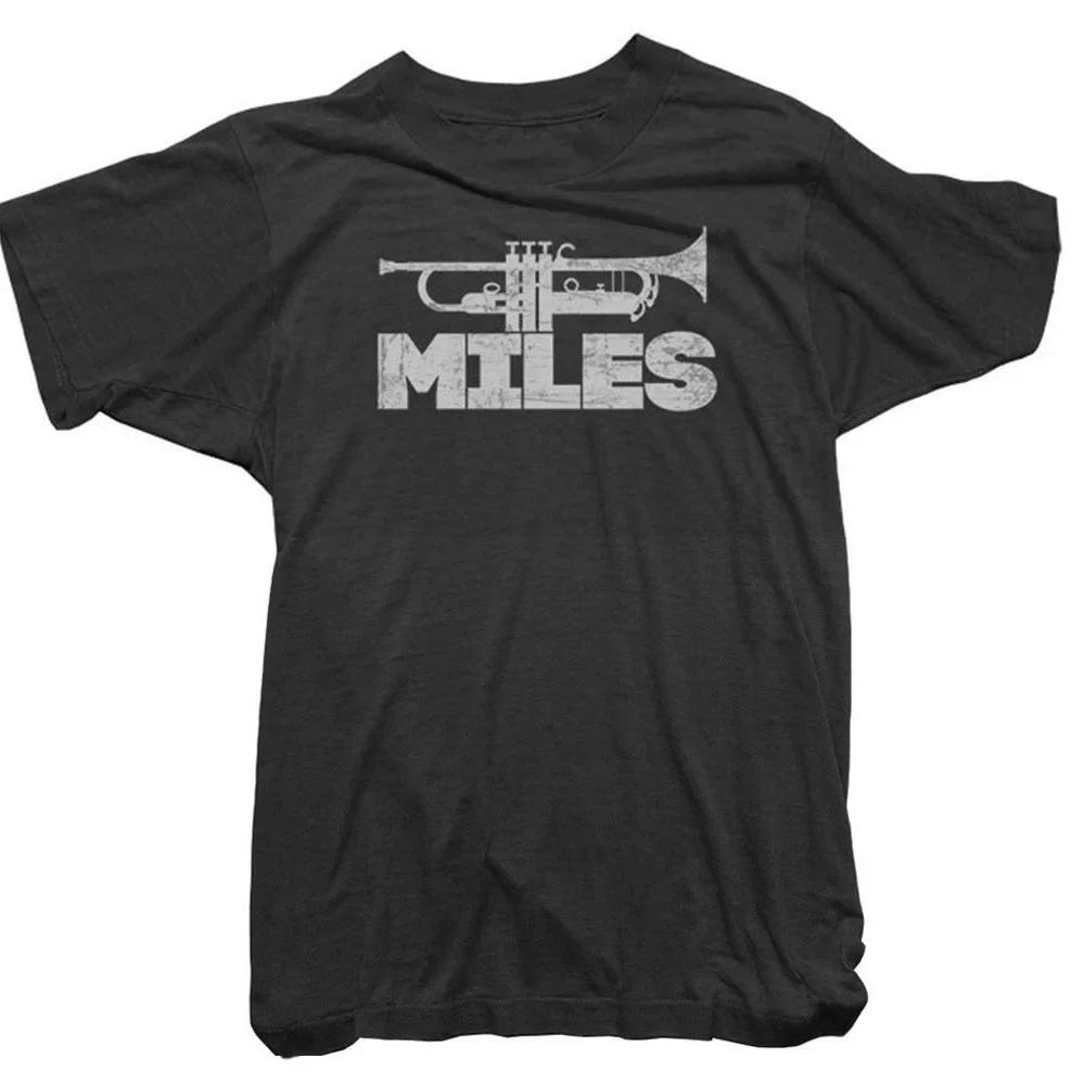 Miles Davis Official T-Shirt - Trumpet Logo Tee - Mens, Short Sleeve Cotton T-Shirt, Crew Neck, Soft, Breathable, Regular Fit.