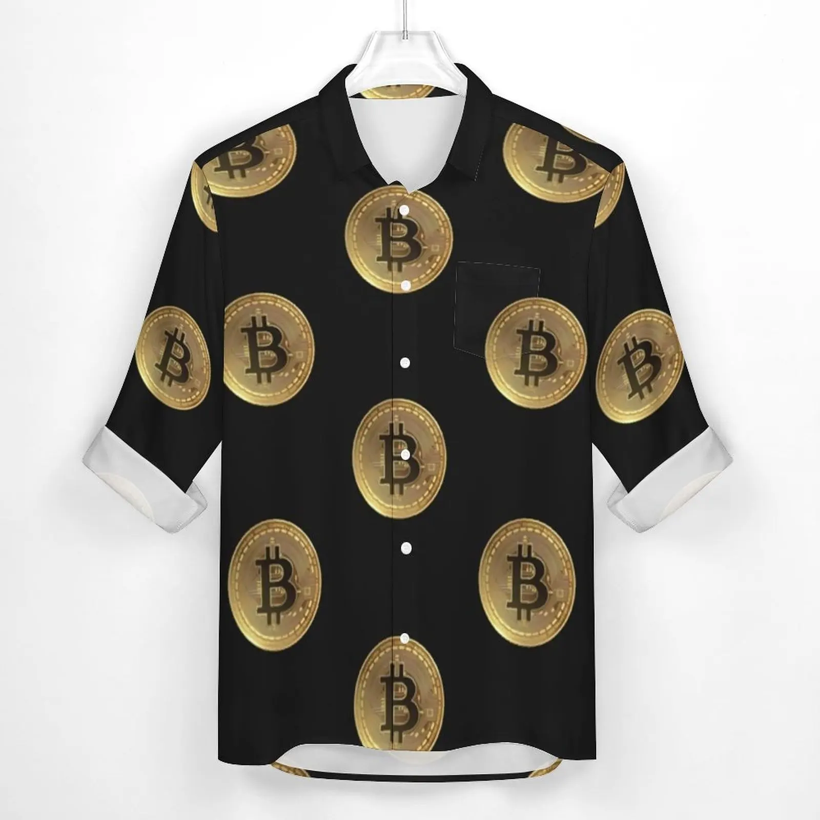 Bitcoin Crypto เสื้อผู้ชายเหรียญพิมพ์เสื้อลำลองฤดูใบไม้ร่วง Y2K กราฟิกเสื้อแขนยาวแฟชั่นเสื้อขนาดใหญ่ของขวัญ