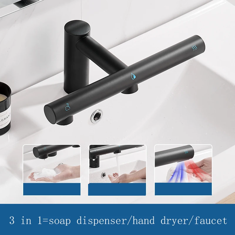 Bathroom Faucets 3 in 1 Design Automatic Soap Dispenser Powerful Hand Washing Bathroom Hands Dryer Drying Machine Air