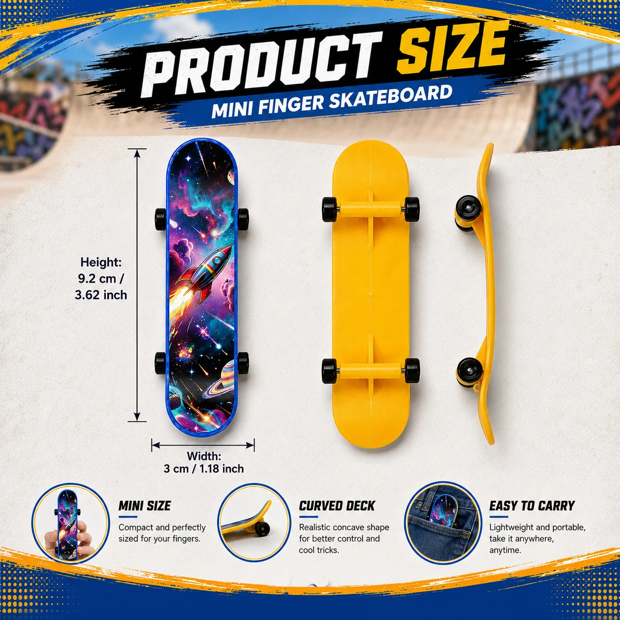 Mini Fingerboard Skateboard Spielzeug-Set mit doppelseitigem Muster, kreative Neuheit Fingerboards für Kinder und Skate-Liebhaber. – Detail 4