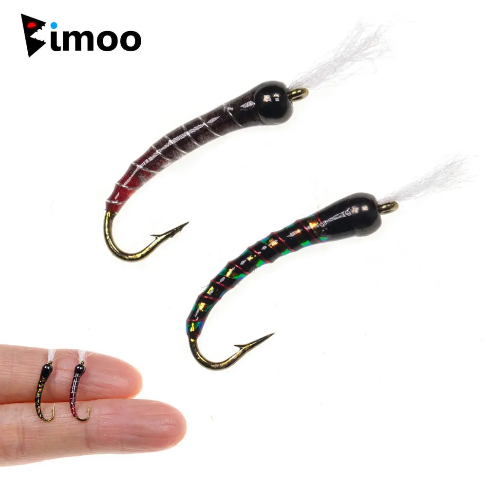 6 piezas # 14 Moscas Artificiales de Latón con Cabeza de Perlas y Resina Epoxi, Tipo Zebra Midge Nymph, con Anzuelo Barbed, para Pesca con Mosca de Trucha, Señuelos y Cebos