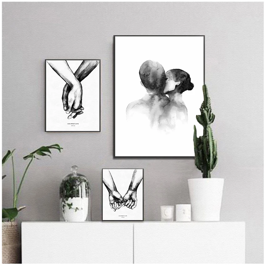 Love Quotes Painting Picture for Living Room Decor Nordic Black White Shoulder Kiss Hand Wall Art Canvas Poster Minimalist Print