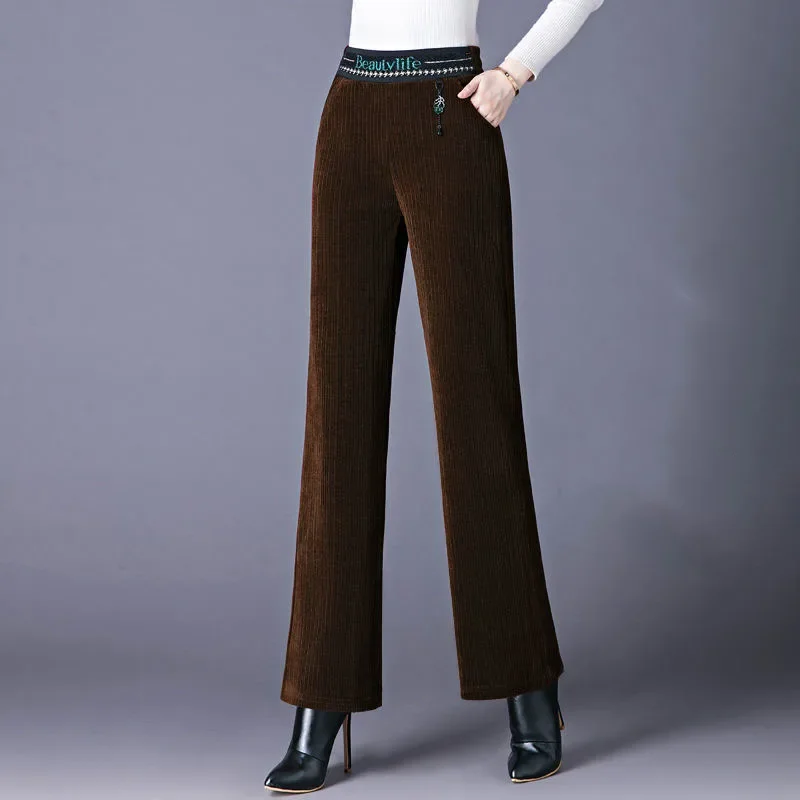 Imagem -02 - Calça de Perna Larga Feminina Moda Commuter Espessada Cintura Alta Veludo Cotelê Casual Versátil Perna Reta Outono Inverno 2023