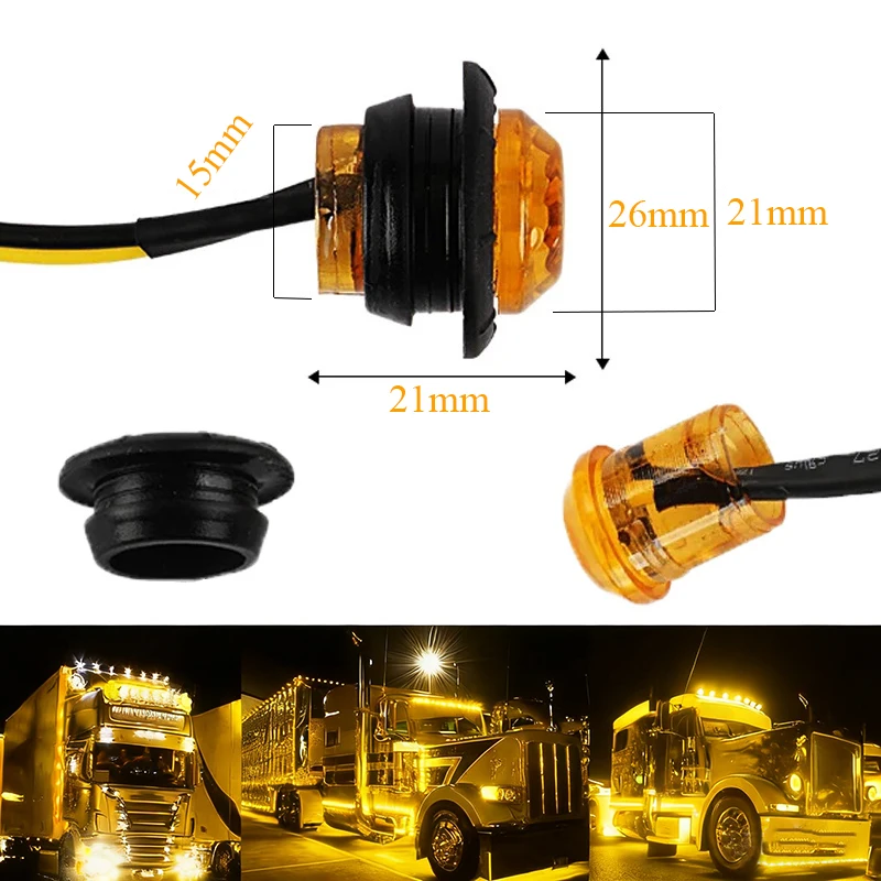 2/5P Yellow 12V 24V LED Side Marker Lights Car Light Front Grille Lamp Bumper Grill Hood Indicators Light for Truck Trailer Boat