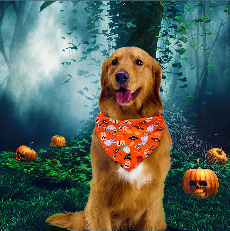 Halloween-Hundebandanas, Hundezubehör für kleine und große Hunde, Katzen, Welpen, Halstuch, Kürbis, Totenkopf, Hunde-Bandana, 1 Stück – Detail 9