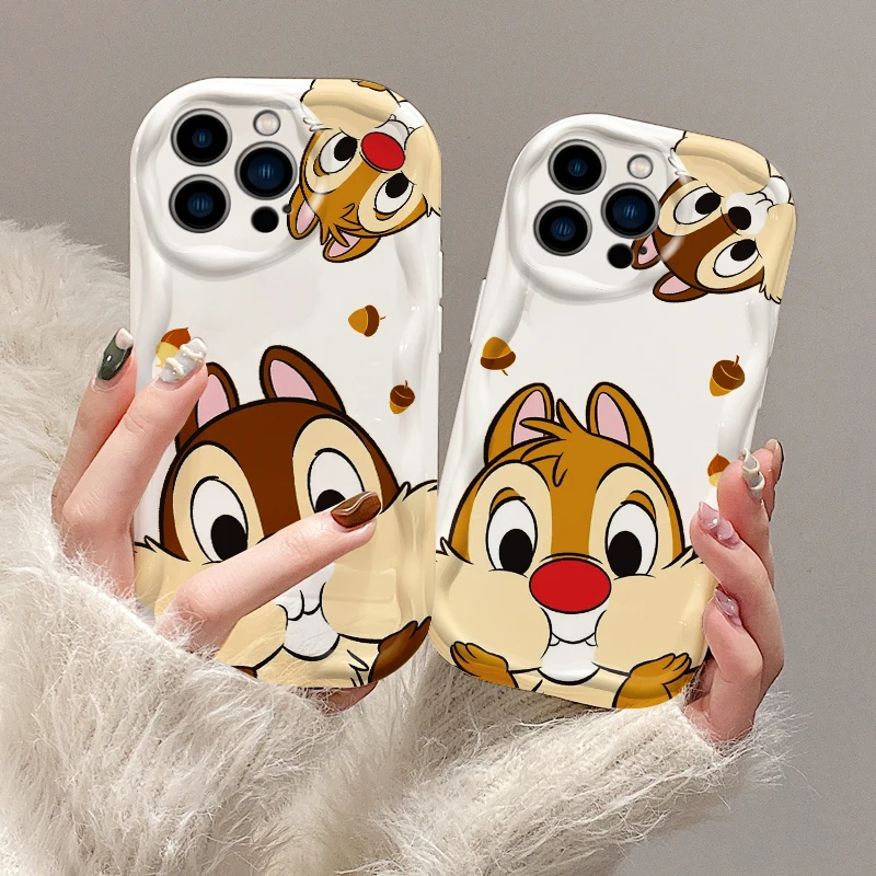 Disneys Chips And Dales Cute 3D Wave Phone Case For OPPO Reno 11 F 8 T 7 Z 6 5 4 Pro F23 F11 F9 4G 5G Soft Silicone Back Cover