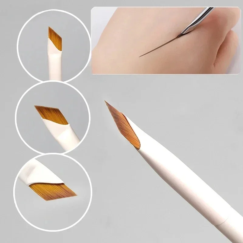 Pennello per eyeliner con lama di aggiornamento Pennello per sopracciglia piatto ultra sottile ad angolo fine sotto i pennelli per trucco degli occhi Pennello per dettagli precisi bianco
