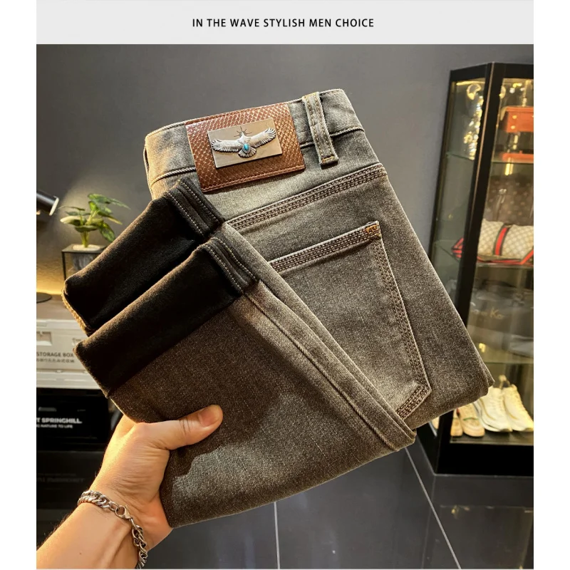 

Высококачественные модные европейские товары, мужские джинсы, осень 20225, новый стиль, эластичные повседневные длинные брюки