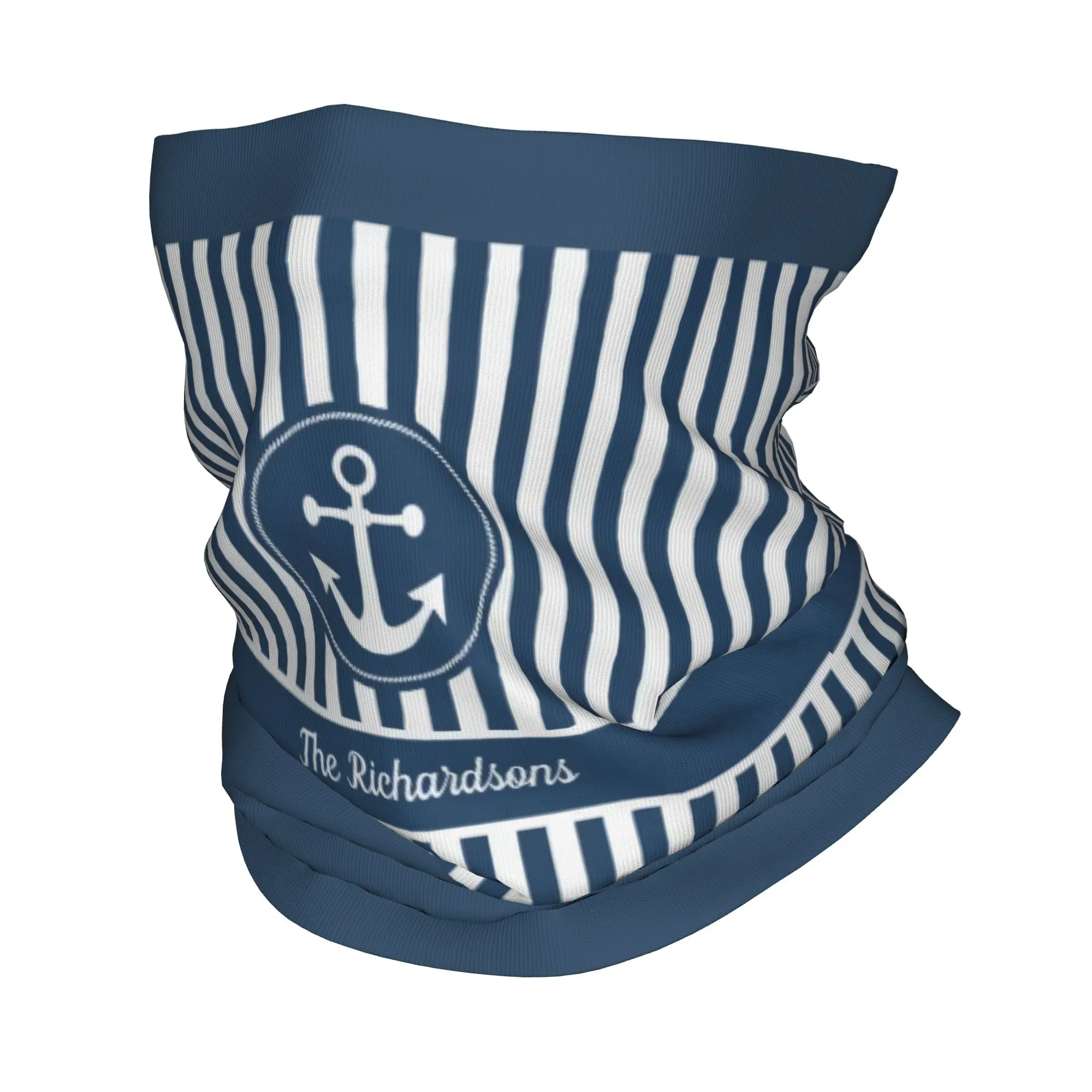 

Custom Marine Stripes Nautical Anchor Winter Headband Neck Warmer Men Women Ski Hunting Tube Scarf Face Bandana Gaiter