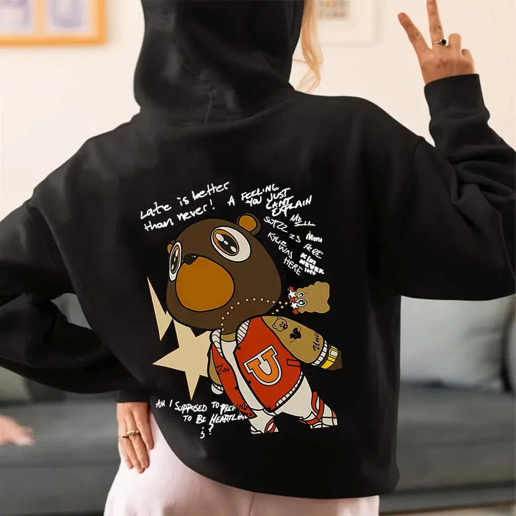 

Rapper Kanye West Graduation Bear Graphic Zipper Hoodie Men Women Fashion Trend Zip Up Jacket Man Hip Hop Vintage Oversized Coat