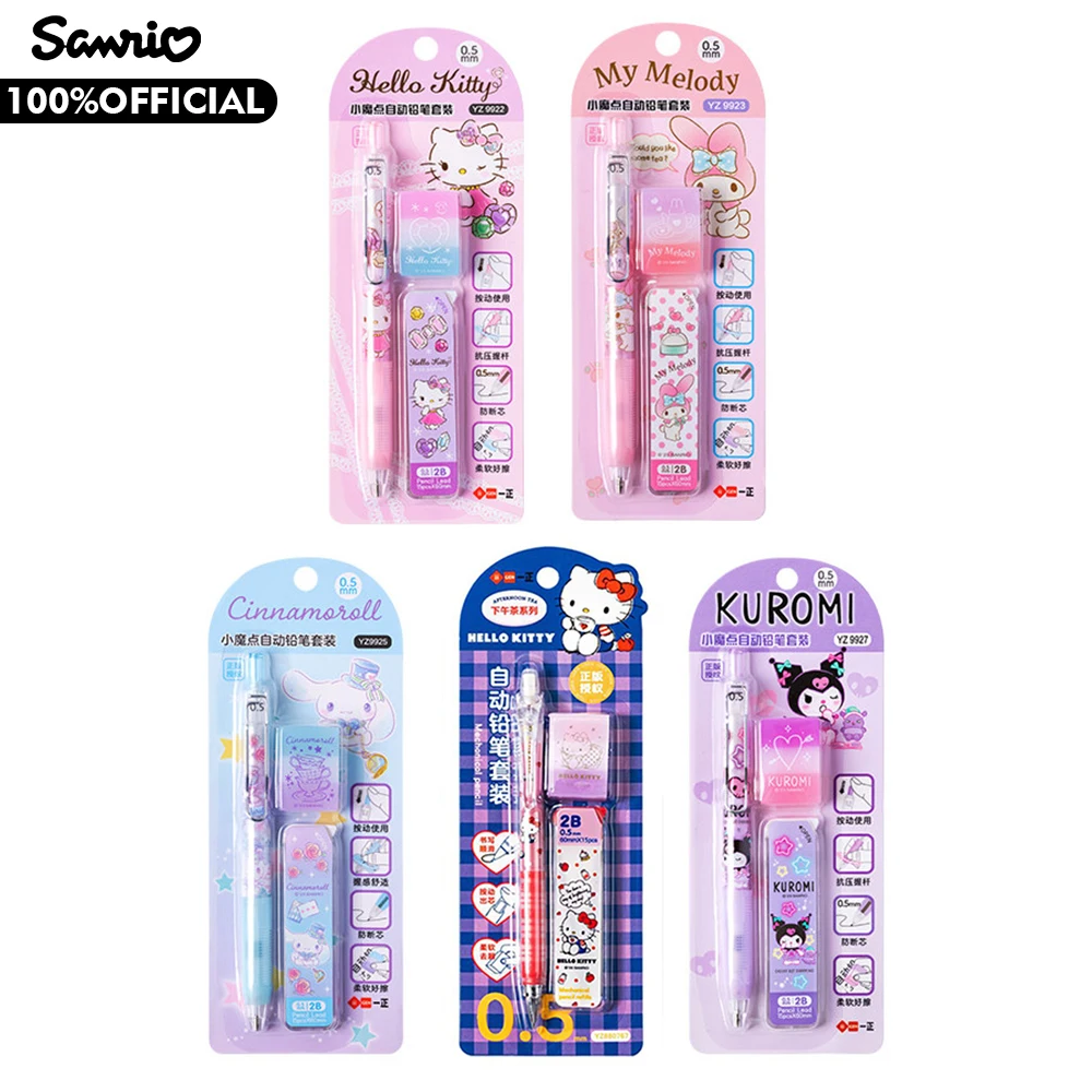 Genuine Sanrio Mechanical Pencil Set Hello Kitty Kuromi Cinnamoroll Melody 0.5mm Pencil with Refill Lead Eraser Stationery Gifts view 5