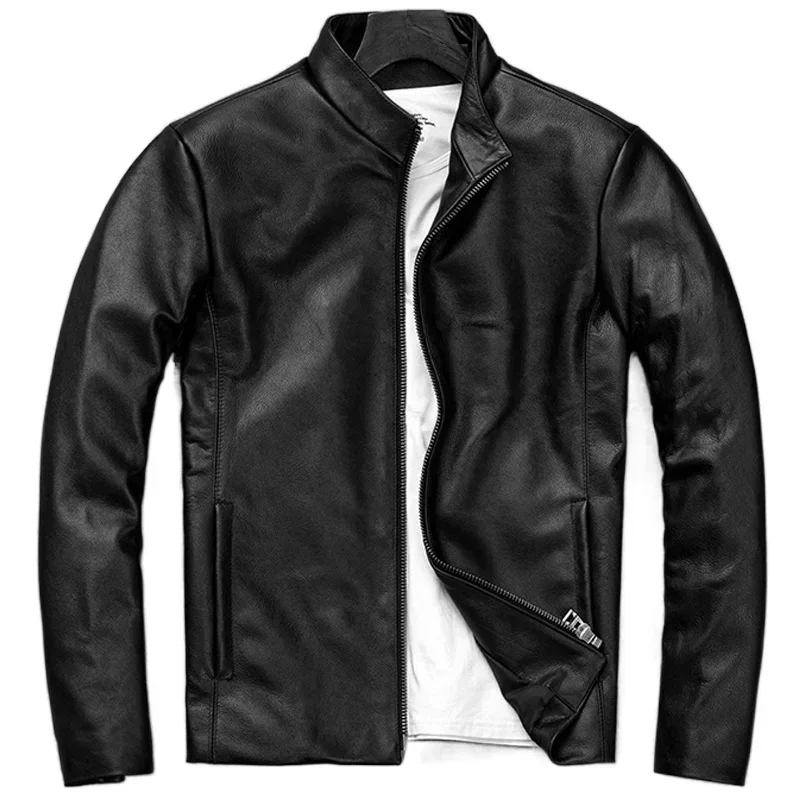 Men Leather Jacket Thin Soft Genuine Cowhide s Jackets Spring Coat For Jaquetas Masculina De Couro