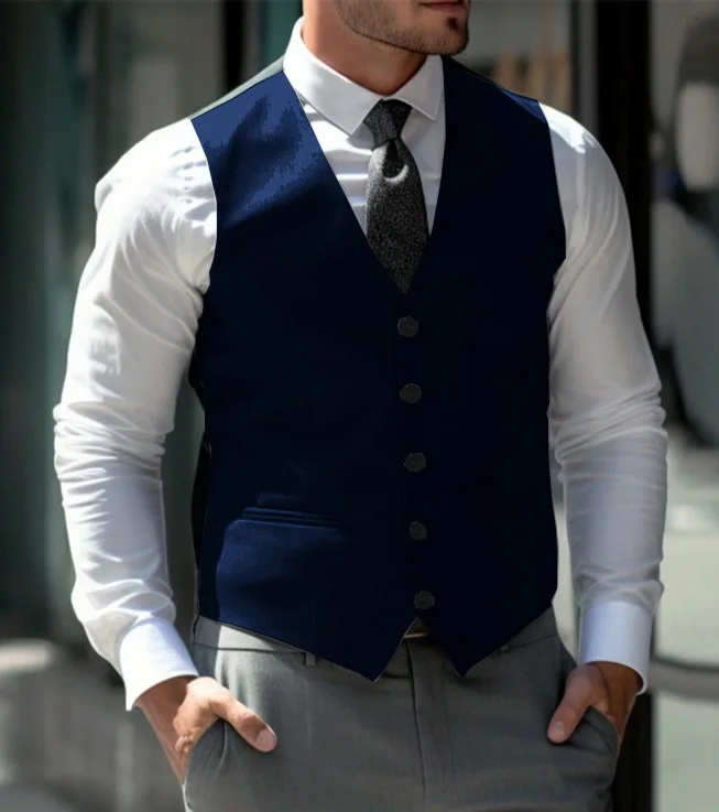 Men Vest Slim Fit Thin Button Coats Grey Sleeveless One Pieces Bussiness Vests Jacket Suit  Male Waistcoat Colete Masculino