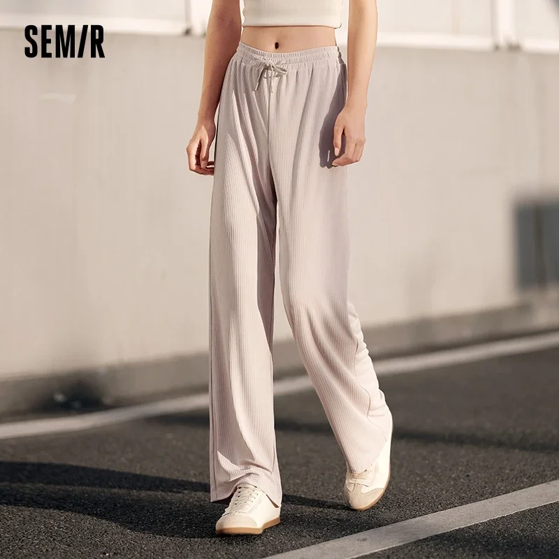 

Semir Casual Trousers Women Cool Feeling Elastic Waist Wide-Legged Trousers 2024 New Summer Solid Colour Muscle Texture Trousers