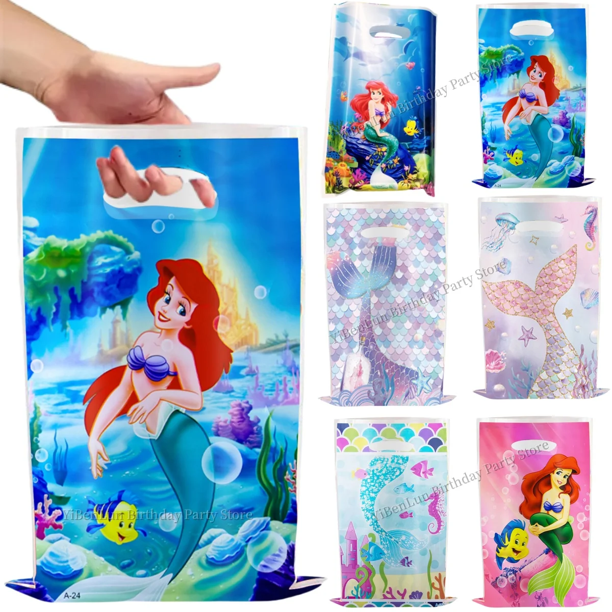 Mermaid Party Plastic Goodie Bags Mermaid Tail Candy Gift Bags Gift Packaging Bag Baby Shower Girls Favors Party Decor Supplies