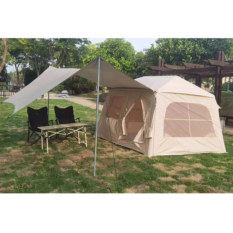 Portable Inflatable Tent with Canopy, Complete Camping House, Automatic Opening, Rainproof, Outdoor, 3-4 Pits