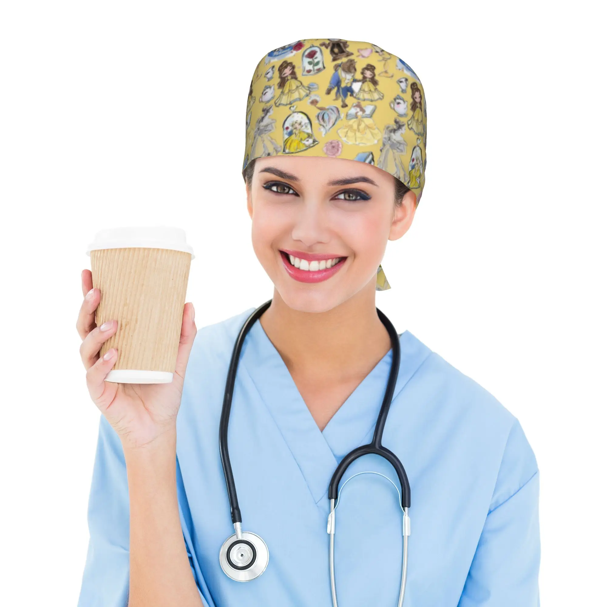 Custom Beauty Anime And The Beast Scrubs Cap Surgical Hats Men Women  Operating Room Cap Operator Hats Lab Works Hat