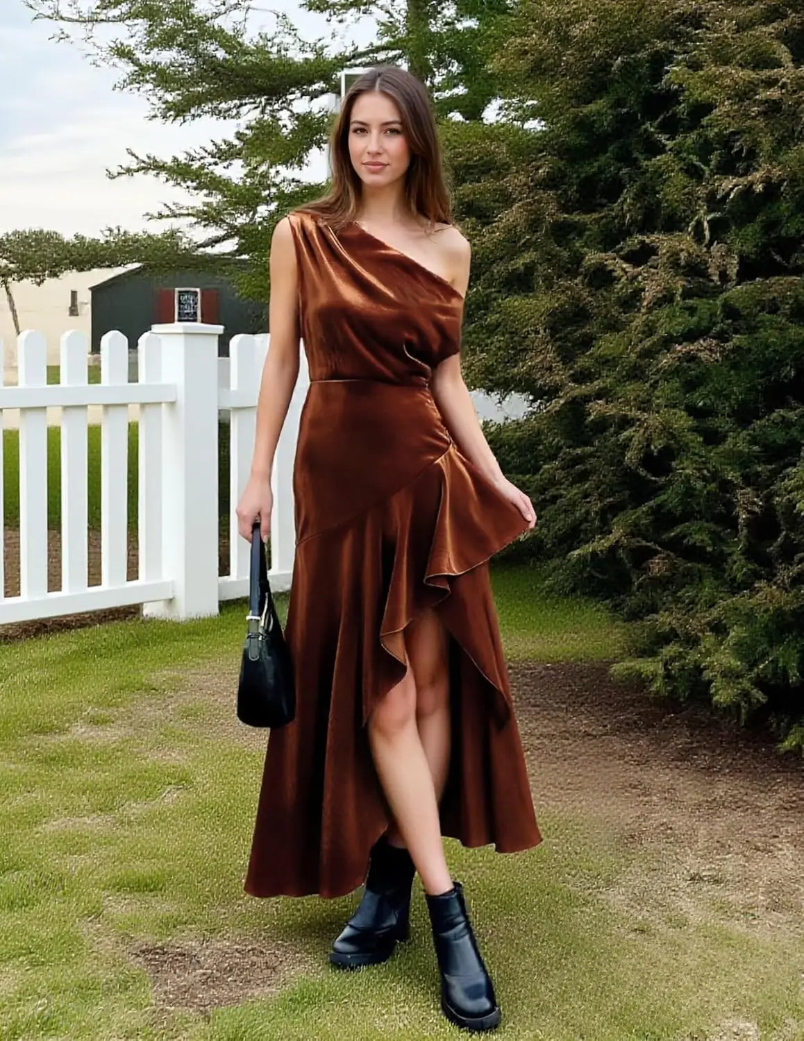 베시넬 맞춤형 원숄더 롱 벨벳 들러리 드레스 머메이드 슬릿 섹시 러플 웨딩 게스트 드레스