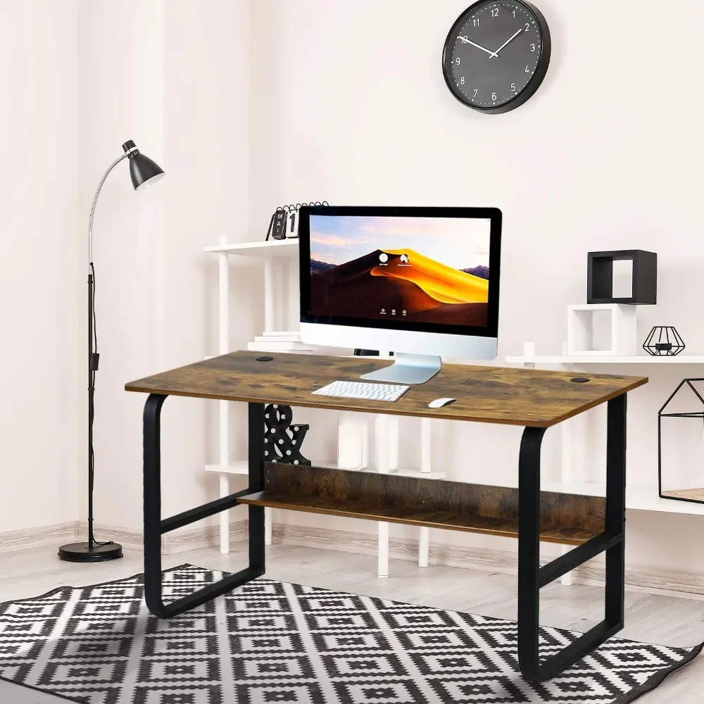 - Computer Desk Home Office Desk Personal Work Station Desktop Cable Accessory Book Shelf Design Reading Writing