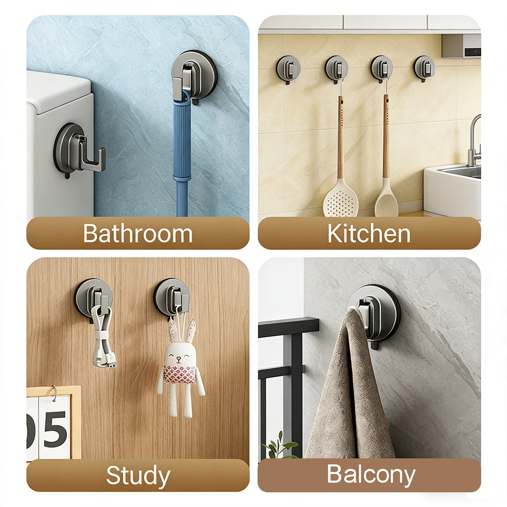 2Pcs Strong Suction Cup Hooks Reusable Vacuum Hook Heavy Duty Wall Mount Hanger For Bathroom Kitchen Glass Towel Robe Clothes Ho view 5