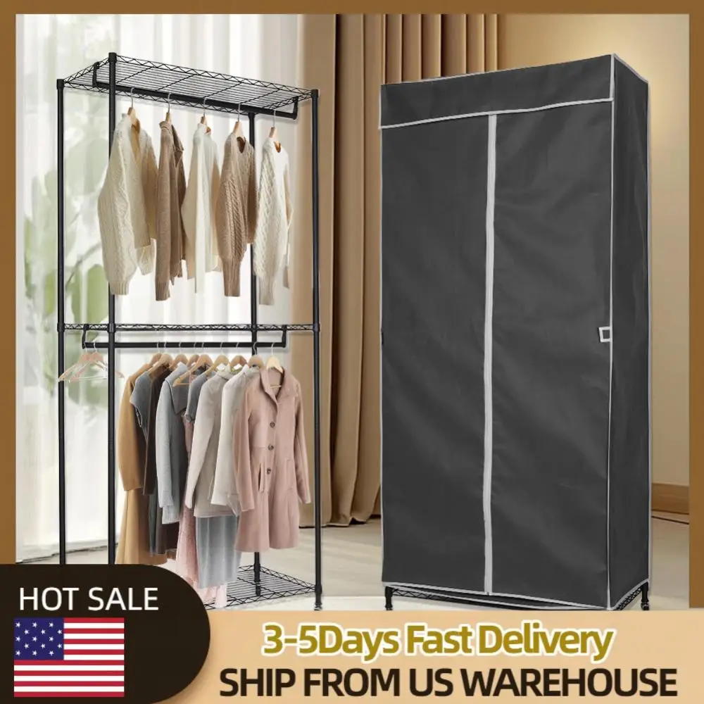

Rolling Clothing Rack with Wheels Freestanding Closet Heavy Duty Garment Rack with Cover for Coats Shirts Dress