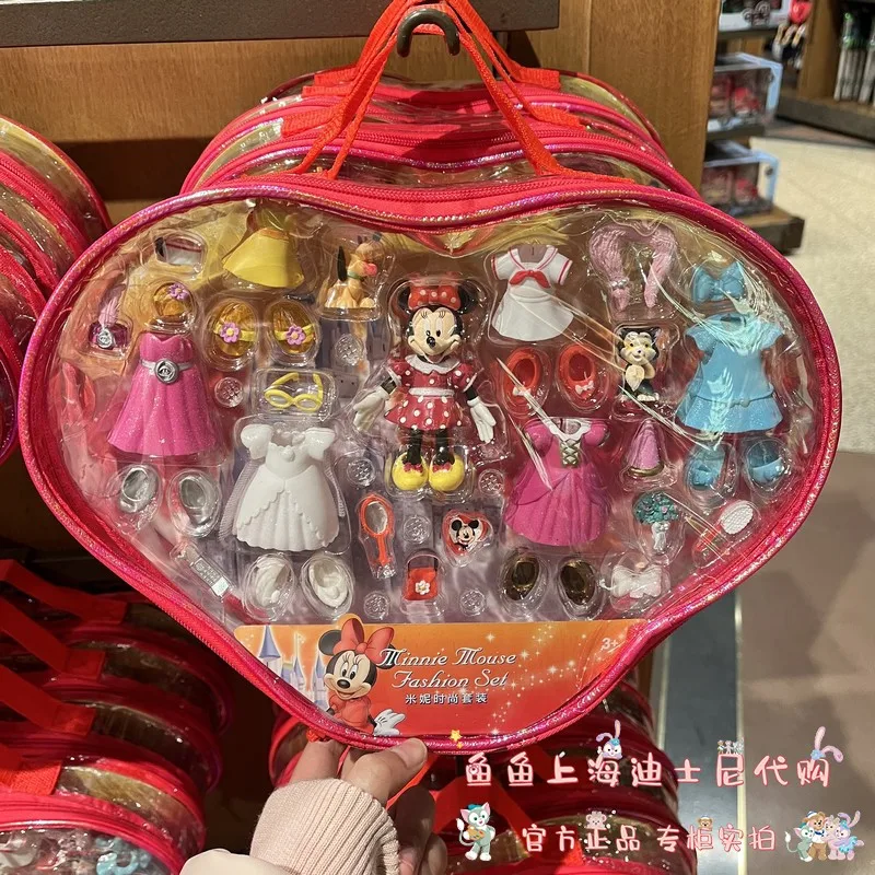 

Disney Minnie Mickey Mouse Fashion Dress Up Toy Set Anime Cartoon Doll Girl Anime Figurine Model Ornament Children's Gift