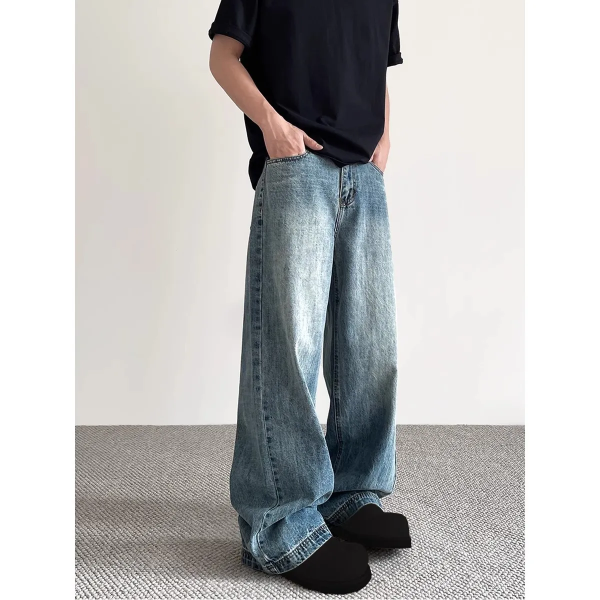 

American Style Cleanfit Vintage Blue Jeans Unisex Summer Trendy High Street Straight Versatile Wide Leg Long Pants