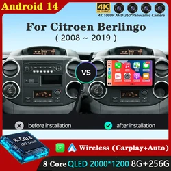 Android 14 Carplay Auto For Citroen Berlingo 2 B9 2008 - 2019 Car Radio Multimedia Video Player Navigation GPS  No 2Din 2 Din 4G