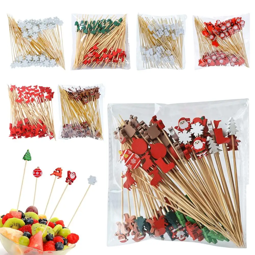 Brochettes de noël en bambou, 100 pièces, choix de Cocktail, décoration de Cupcake, cure-dents jetables pour aliments, Dessert, bâtons de fruits, fournitures de fête
