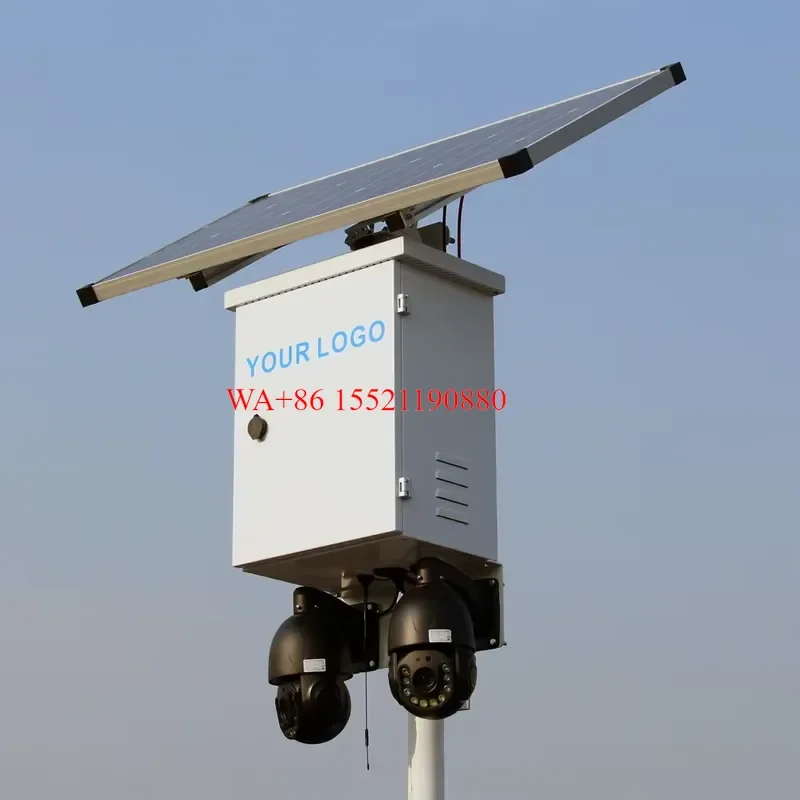 WMWMNU Off Grid 200W Solar Powered CCTV System with SIM Card Dual Lens 4 Camera Security Kit for Farm Construction Site with