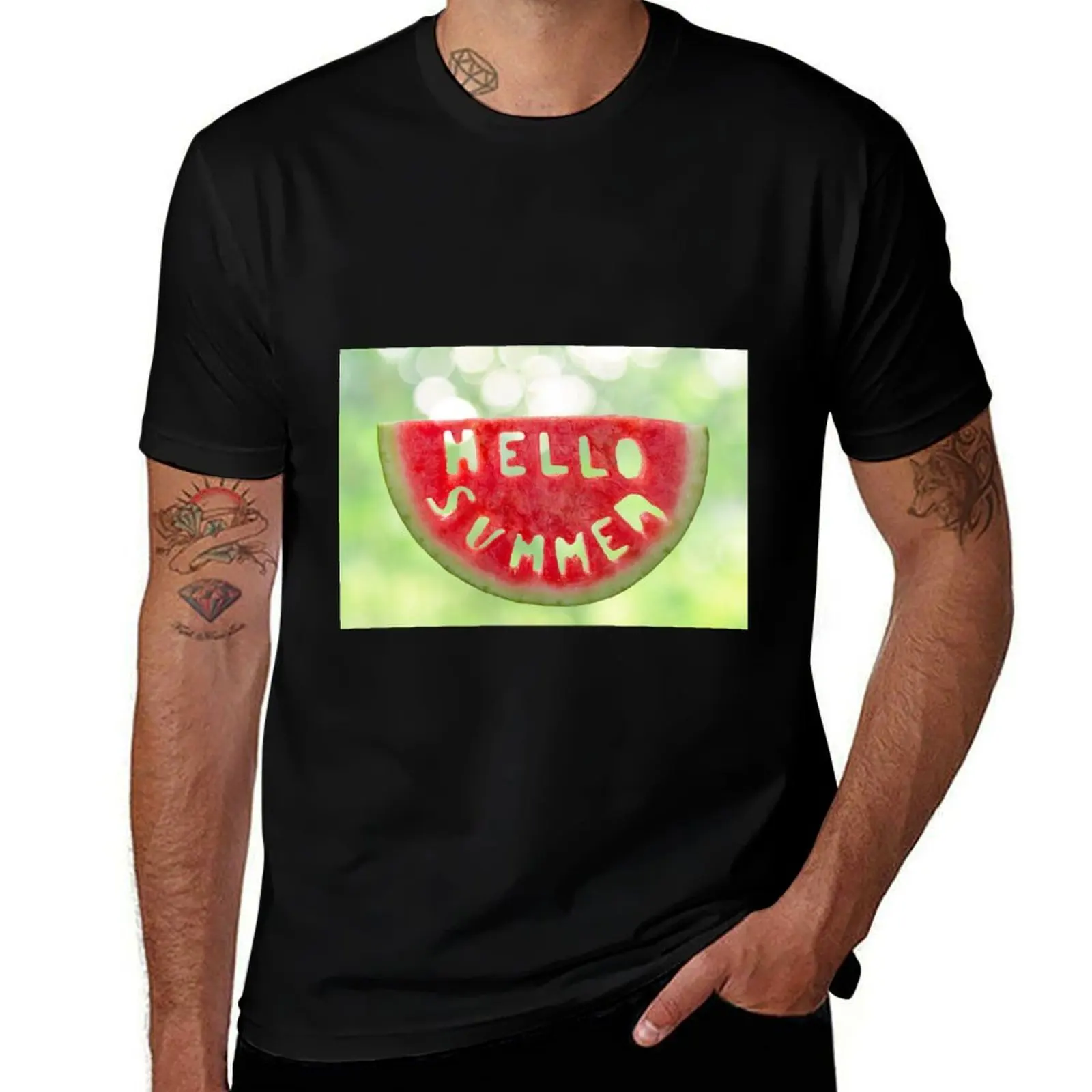 

Hello Summer Watermelon T-Shirt cotton t shirts man 100% t shirts for man pack cotton man t shirt summer T-Shirt
