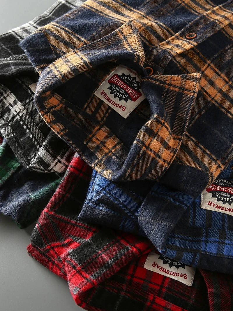 

Retro Waed Pure Cotton Plaid Long Sve Men's irt Autumn Spring Ameika Jaet Trendy Stand Fit Warm Flannel irt
