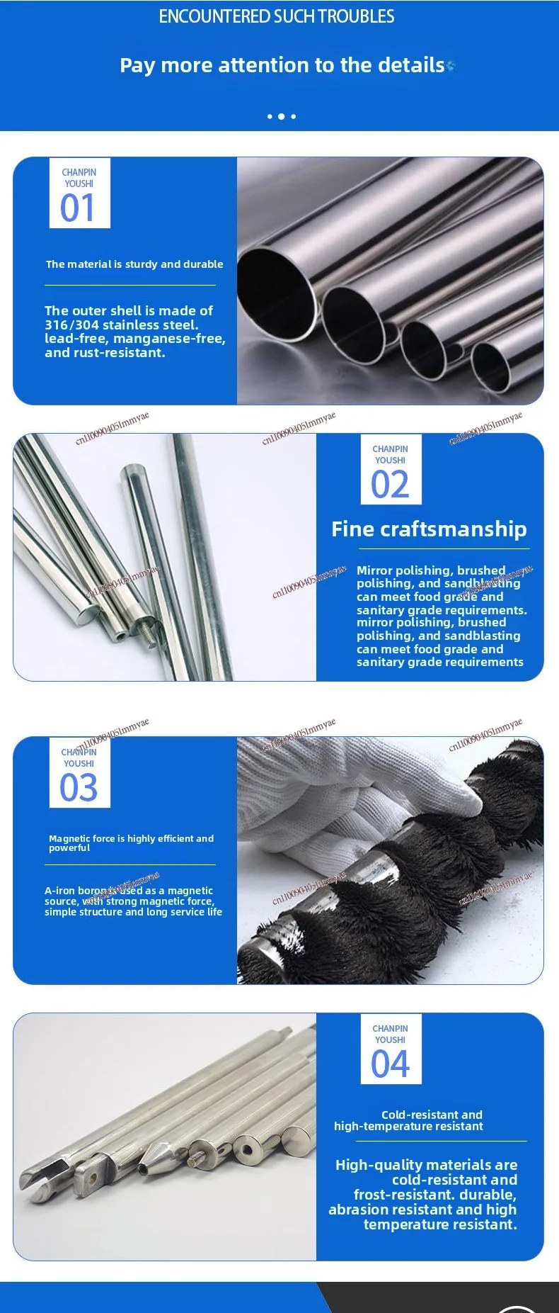 Internal Thread Round Magnetic Rod Sus304 Stainless Steel Strong Magnetic Iron Bar 14000 High 3