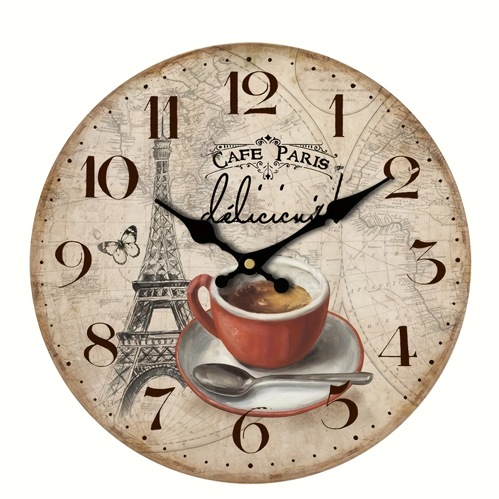 1pc Wall Clock Tower Coffee Cup Clock Retro Vintage Home Decorative Country AA Battery (not Included)