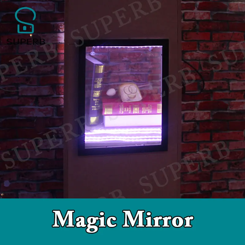 Superb escape room prop magic mirror trigger the prop to make the mirror transparent to show the hidden clue behind the mirror