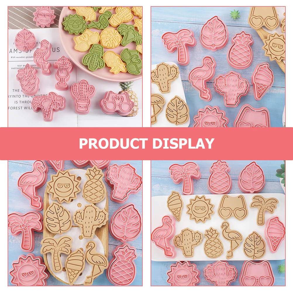 

8pcs Beach Cookie Flamingo Summer Baking Smooth Plastic Press Molds Kitchen Supplies Decorative Biscuit Molds Press-On