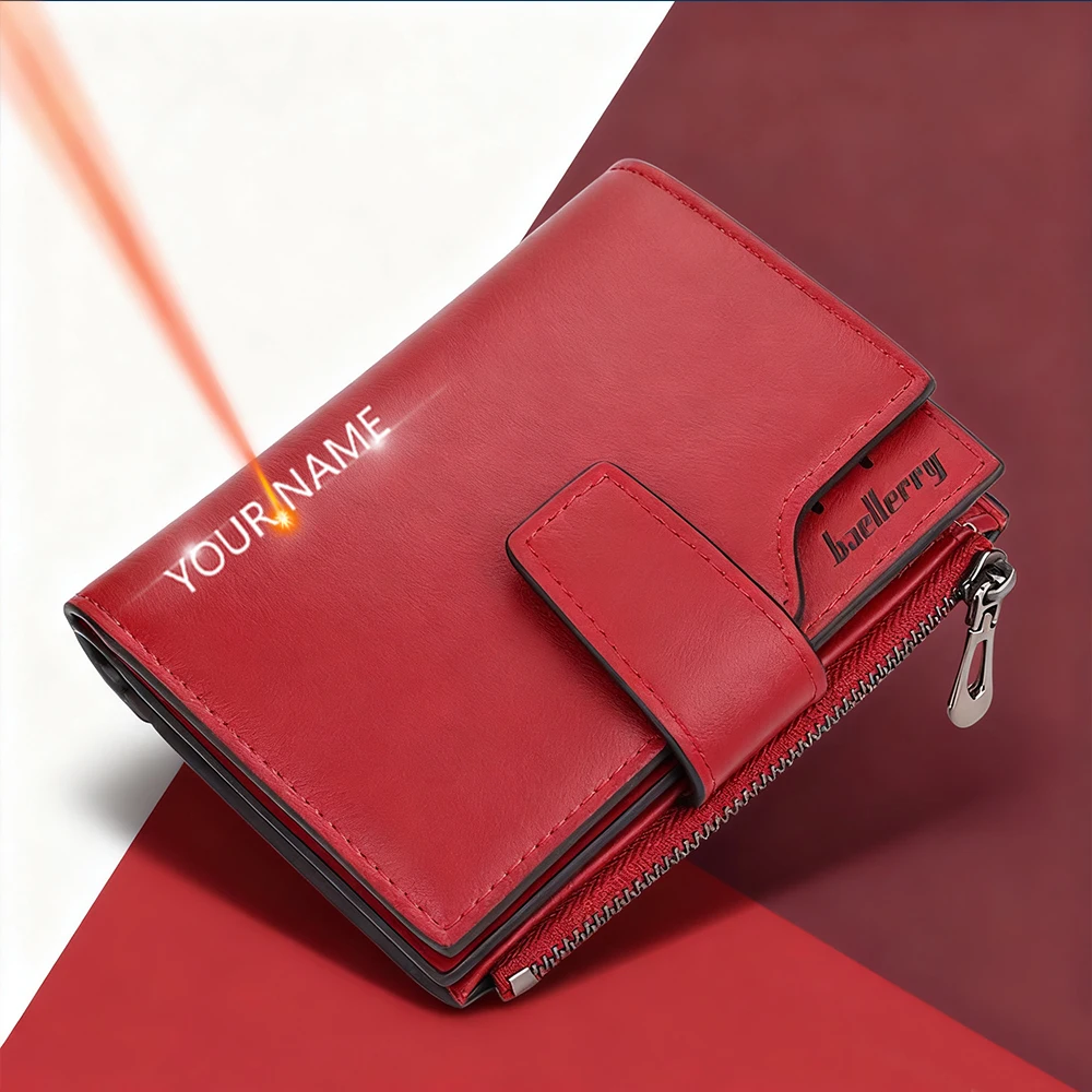 

Новые короткие женские кошельки с гравировкой имени, держатель для карт, женский кошелек на молнии, высокое качество, карман для монет, большой вместительный кошелек для девочек