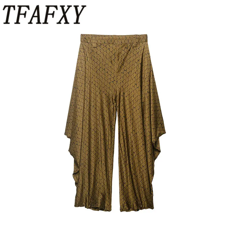 TFAFXY 2026 Spring Vintage Casual Chic Women Pants Printed pleated Loose Pants Fashion Holiday Trousers
