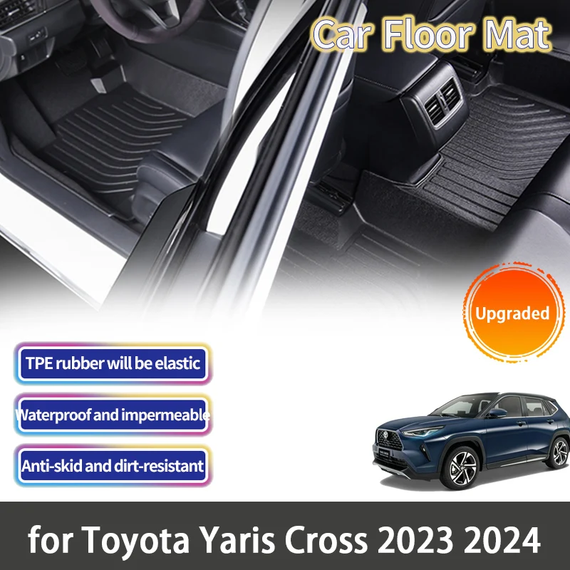 

TPE RHD Floor Mat for Toyota Yaris Cross 2024 2023 Non GR Accessories Car Foot Panel Liner Carpet Pad Waterproof Mats Parts 3x