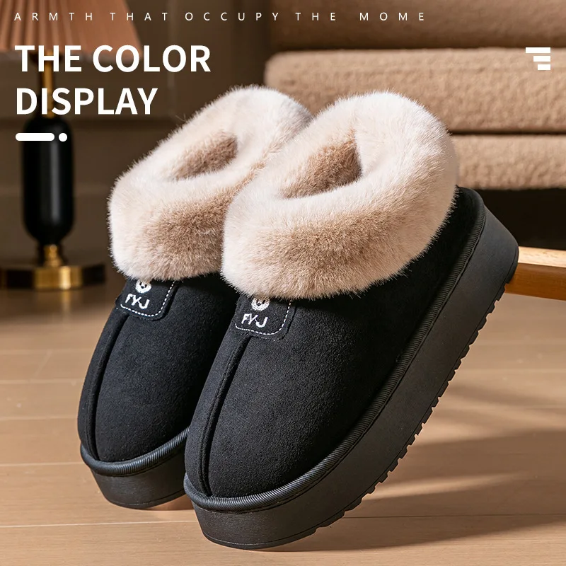 Casual Fluffy รองเท้าแตะผู้หญิง House Flats Plush Designer ฤดูหนาวรองเท้าสุภาพสตรีแพลตฟอร์มข้อเท้ารองเท้าบูทหญิงรองเท้า Elegant