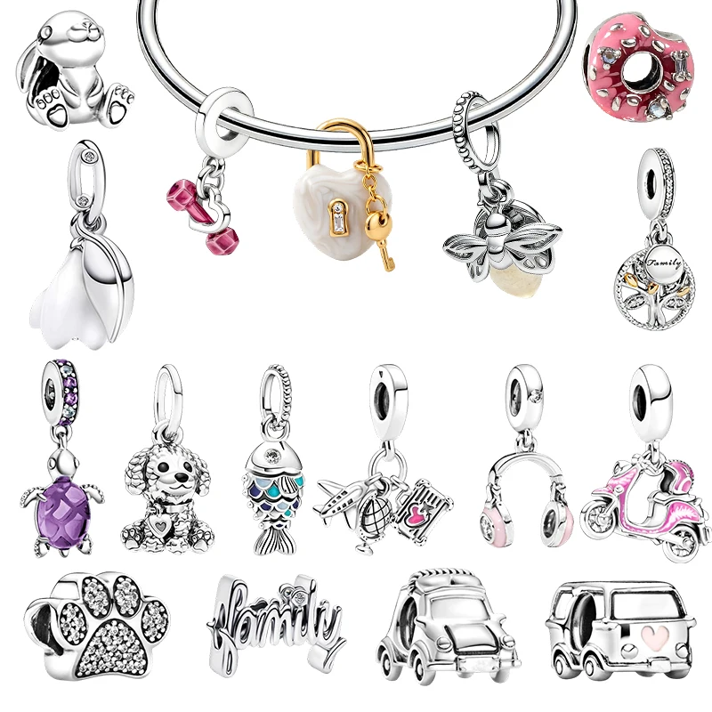 New Original Charm Beads,Sparkling Paw Print Charm Beads & Nini the Rabbit Charm Beads,Fit Pendant Bracelet Women Jewelry Gift.