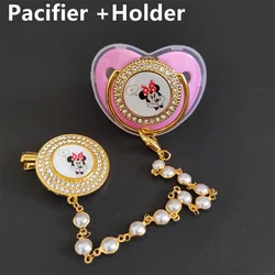 7 Colors Bling Baby Pacifiers and Clips Cute Minnie Baby Pacifier Animal Print Beads Clip Chain Mother Infant Dummy Pacifier