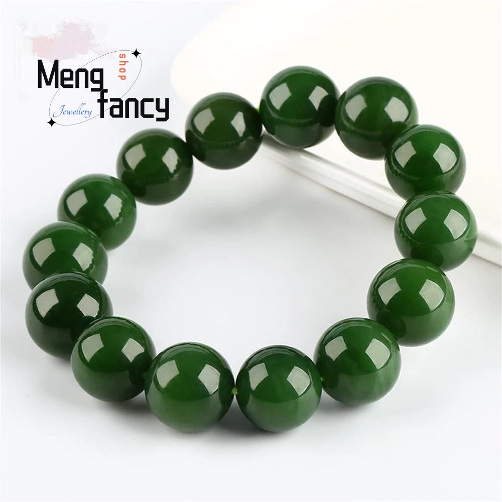 Natural Hetian Jade Jasper Elastic Bracelet Charms Luxury Fine Jewelry Couple Personalized Beaded Bangle Men Women Holiday Gifts