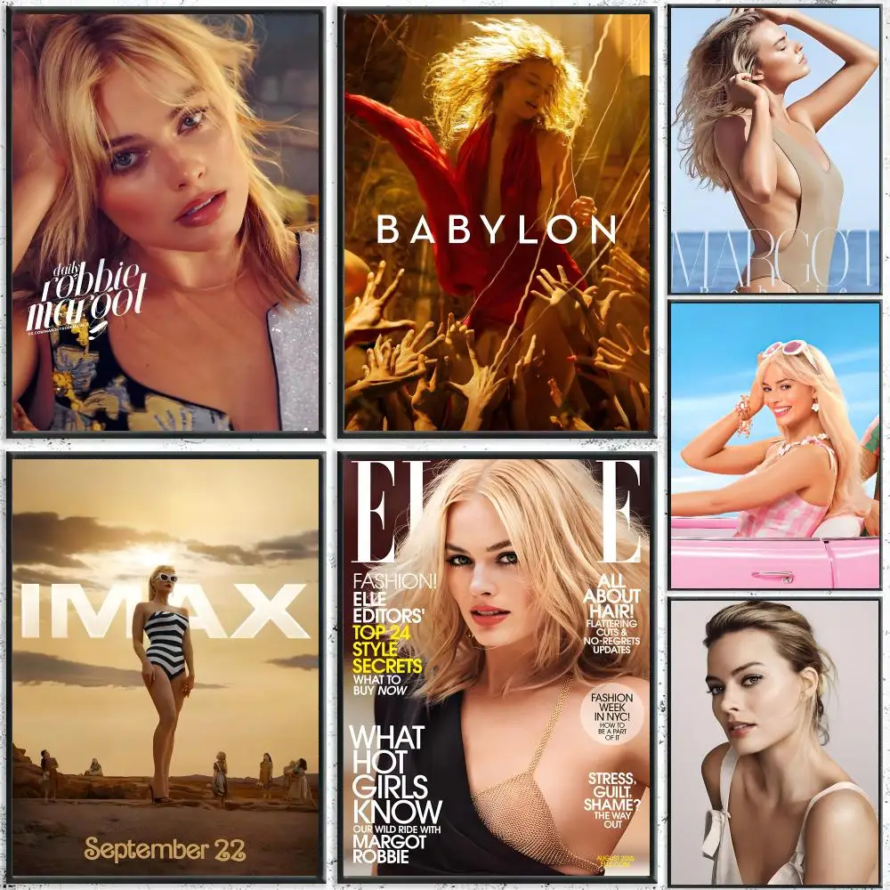 Actor Margot Robbie Poster Aesthetic Self‑Adhesive Waterproof Wall Art Print Home Decor for Bedroom Living Room Bar
