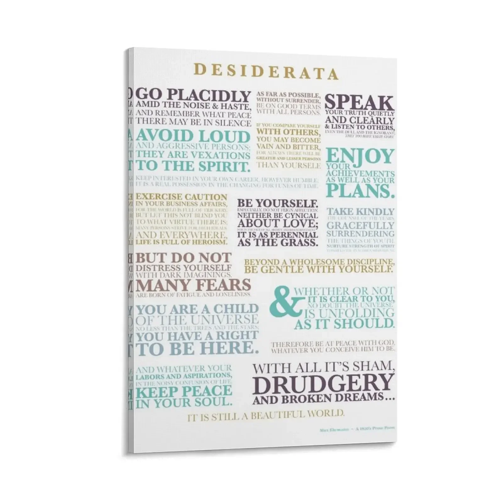 

Desiderata - A 1920's Prose Canvas Painting Luxury living room decoration bedroom decoration Bedroom deco Paintings on the wall