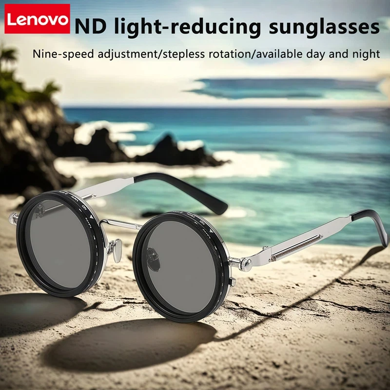 샤오미 메탈 라운드 펑크 ND9레벨 조절 가능한 디밍 선글라스 개성 여성 편광 UV400 패션 남성 야외 선글라스