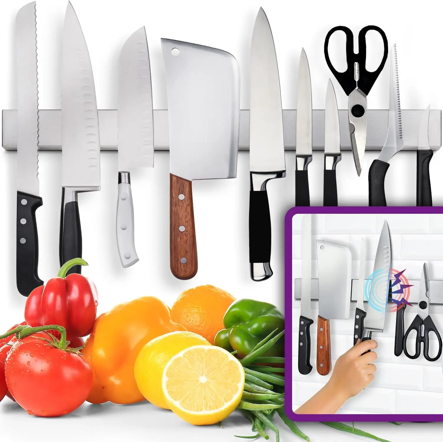 Heavy-Duty Magnetic Knife Holder for Wall - Premium Stainless Steel Magnetic Knife Strip