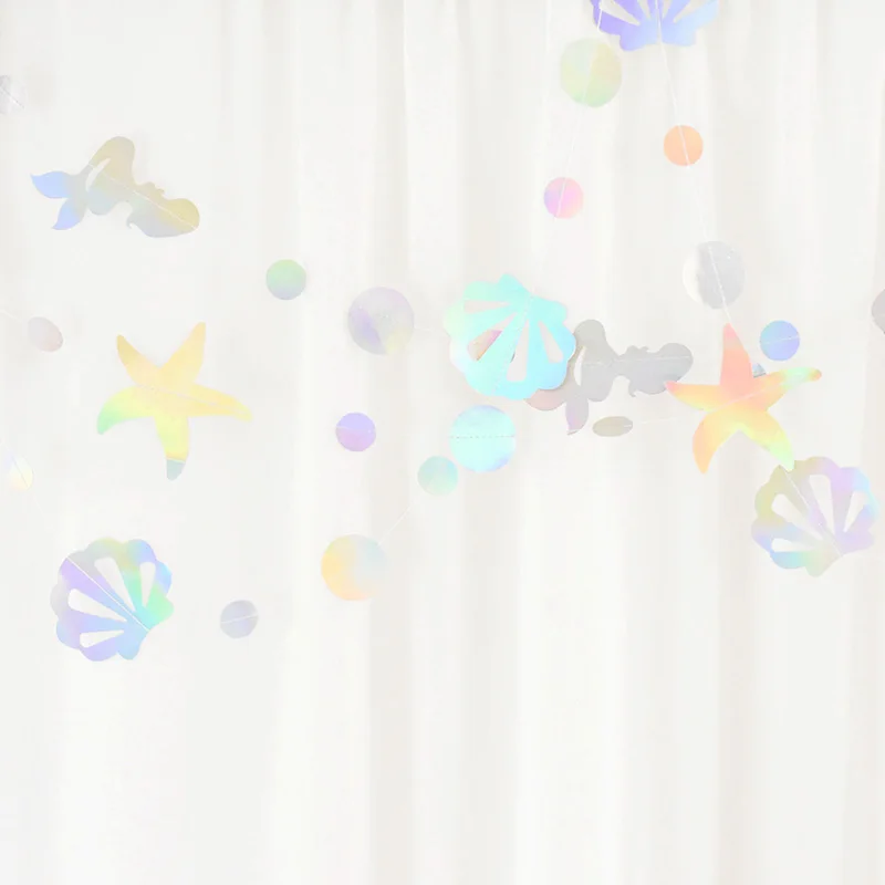 Iridescent Mermaid Banner Jellyfish Seashell Starfish Garland Decoration Under The Sea Birthday Party Hanging Decor Baby Shower