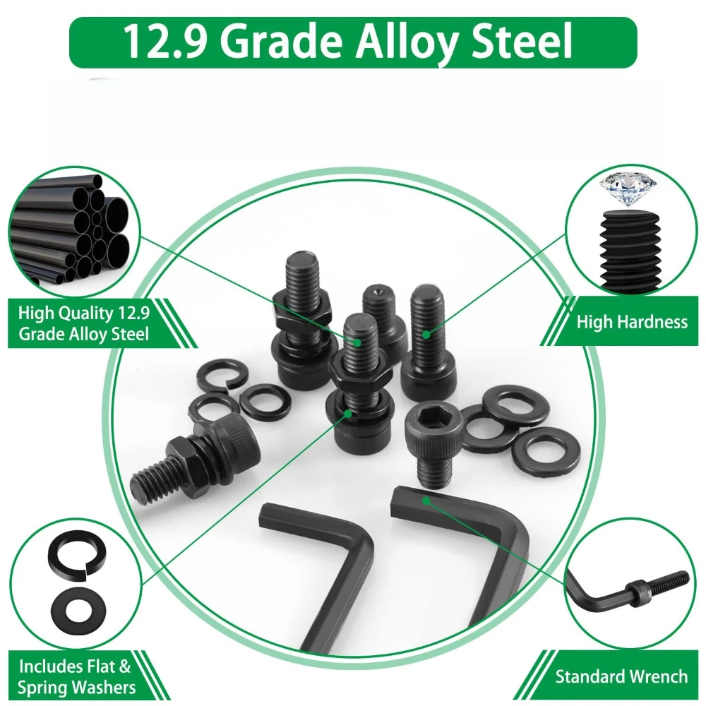 

1260pcs 12.9 Grade Carbon Steel Screw Assortment Kit Cylindrical Head Hexagon Socket Screw Set Hexagon Socket Screw Nut Box