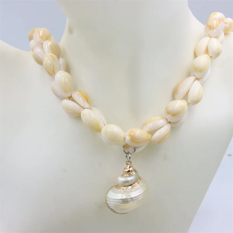 Exaggerated Jewelry Natural Sea Snail Shape Shell Bead Making Short Dangle Necklace Sweater Design Women Party Gifts Accessories